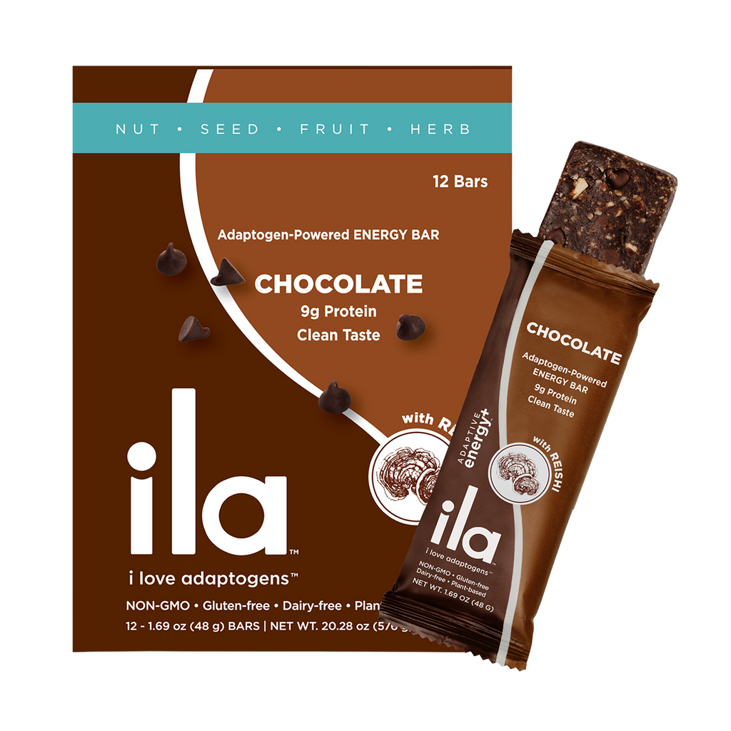 Adaptogen Chocolate Bars By ILA With Reishi And Ashwagandha 12 Pack Package