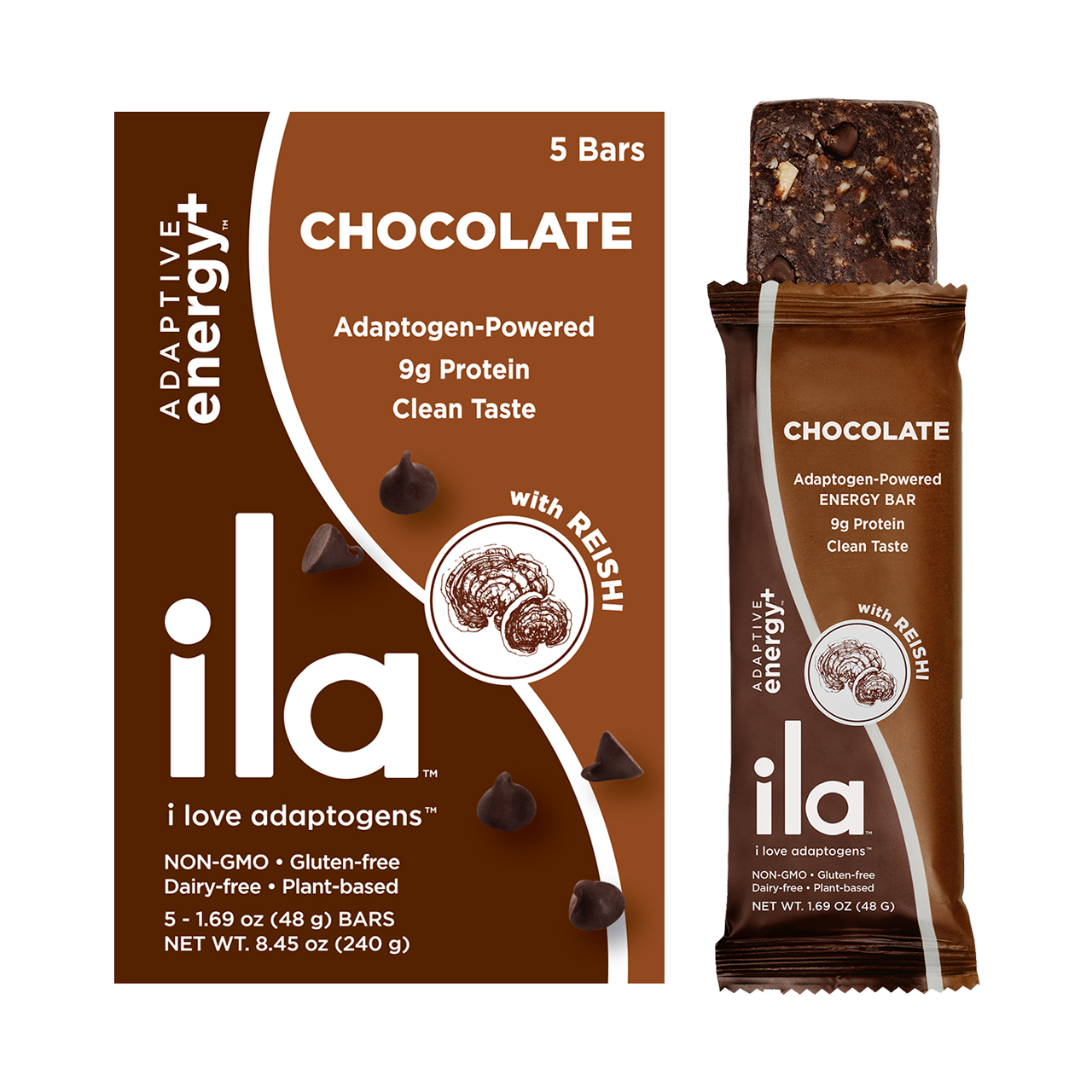 Adaptogen Chocolate Bars In A 5 Count Box With Clean Ingredients