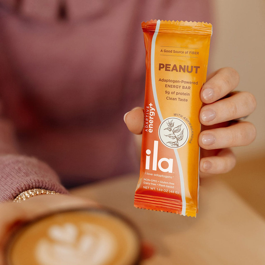 Peanut Energy Bars 12 Pack With Coffee And ILA Adaptogen Snack Bar For Clean Energy